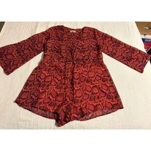 Show Me Your Mumu Romper Size M Red Snake Print Long Sleeve Boho